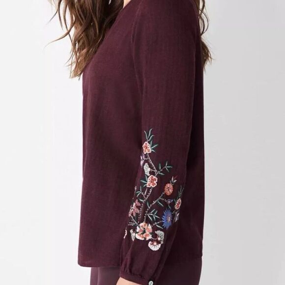 J. Jill Embroidered Beaded Burgundy Long Sleeve Top Size XL - Picture 4 of 11